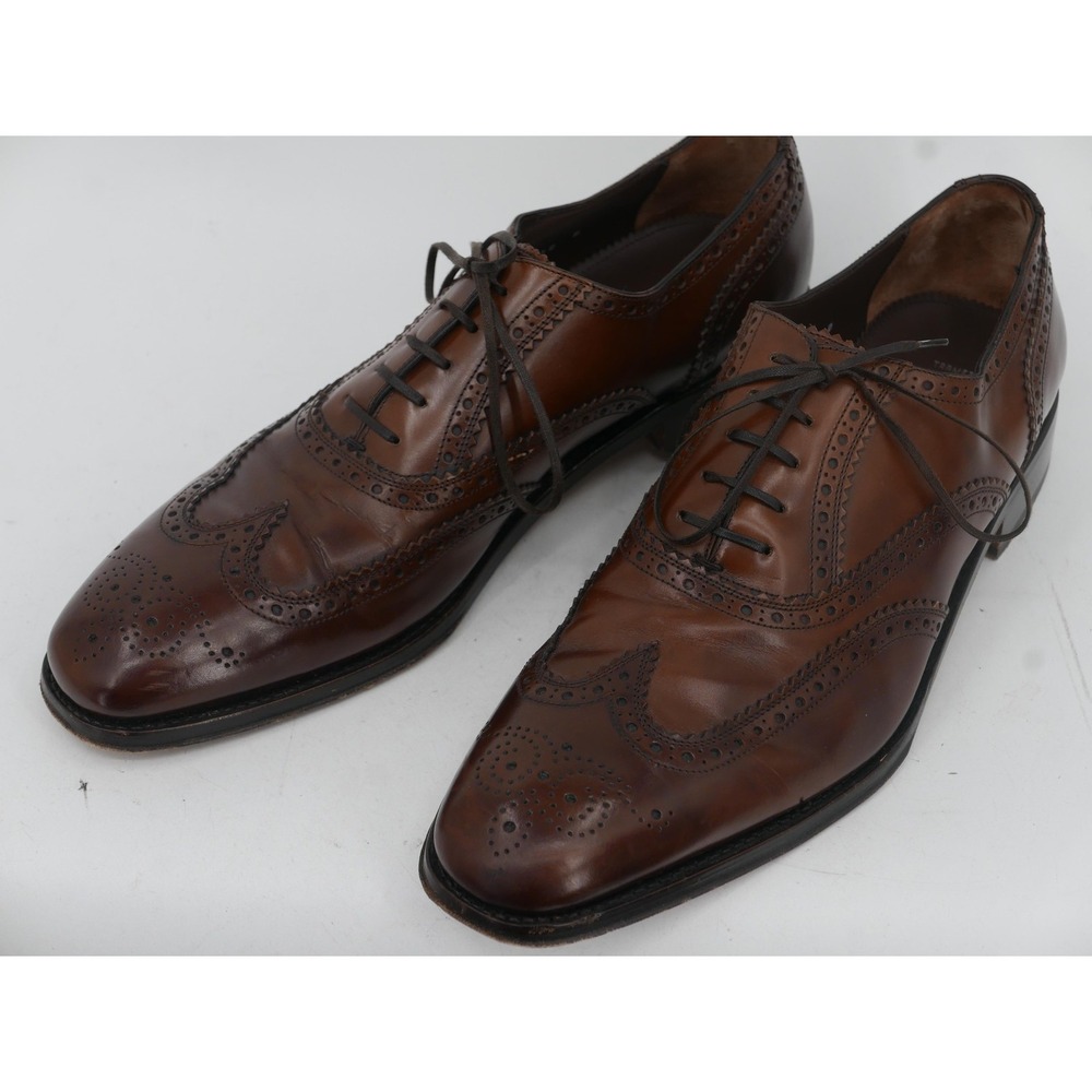 Salvatore Ferragamo Tramezza Shoes Brown Leather Wingtip Brogue $1590 Men's 12 D